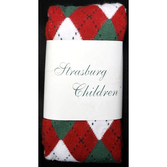 Strasburg Children Girls Sz 4 - 6 Argyle Pattern Tights Footed Red White Green - Picture 1 of 8